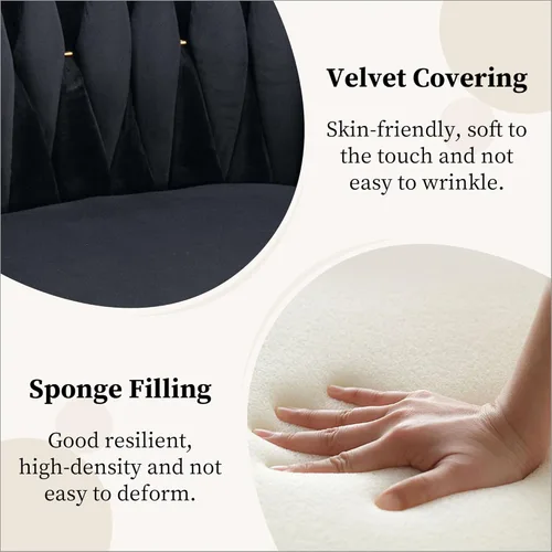 Miniatura 5 de Westice Silla de Escritorio de Terciopelo, Silla Cómoda Dorada para Oficina en Casa con Respaldo Tejido a Mano, Silla Giratoria de Altura Ajustable