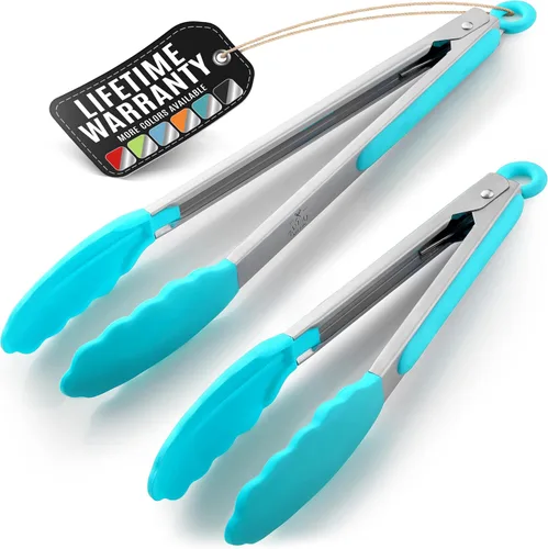 Miniatura 14 de Zulay Pinzas de cocina de acero inoxidable con puntas de silicona, juego de 2 pinzas de cocina con bloqueo (9 y 12 pulgadas) con agarre