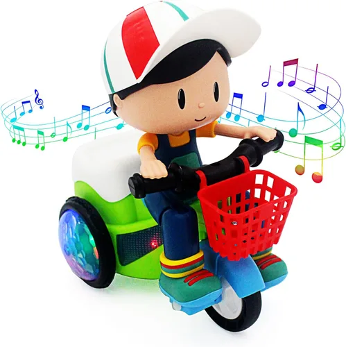 Tipmant Triciclo Eléctrico para Bebés y Niños Pequeños Juguete de Motocicleta de Dibujos Animados Vehículo con Acrobacias, Música, Luces Luminosas,
