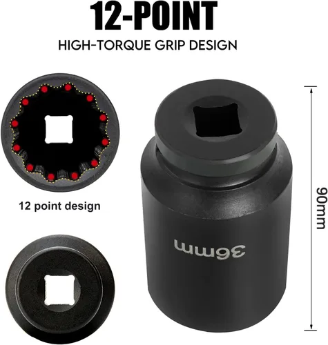 Miniatura 4 de Juego de llaves de impacto, 1/2 pulgada, eje de transmisión de tuerca, juego de 4 piezas de 12 puntos métricos 1.181 in 1.260 in 1.339 in 1.417 in