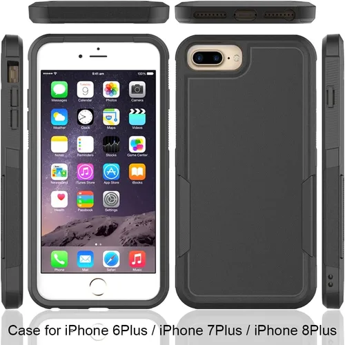Miniatura 2 de Funda WOGROO para iPhone 8 Plus, iPhone 7 Plus de 5.5 pulgadas, funda protectora para teléfono a prueba de golpes, fuerte y duradera, color negro