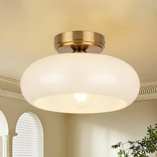 Miniatura 10 de Lámpara de techo de vidrio de leche blanca, iluminación de montaje al ras de 13.8 pulgadas para dormitorio, pasillo, cocina y comedor, diseño