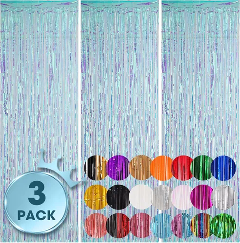 Miniatura 55 de Voircoloria - Cortinas de fondo de flecos de papel de aluminio para fiestas, 3 piezas, 39.6 x 98.4 pulgadas, azul retro 48 Retro Azul
