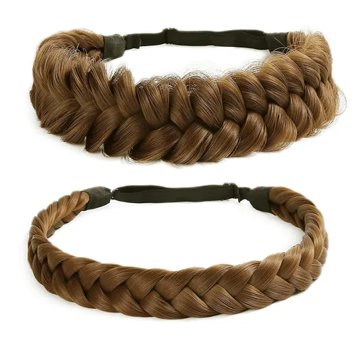 Miniatura 15 de Diadema trenzada, 2 combinaciones de 3 hebras, desordenada, ancha, esponjosa, elástica, diadema trenzada, accesorio de belleza para mujeres y niñas