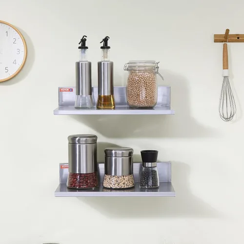 Miniatura 2 de VEVOR Estante de pared de acero inoxidable, 8.6 x 16 pulgadas, paquete de 2 con protector contra salpicaduras, soporta 44 libras, ideal para cocina