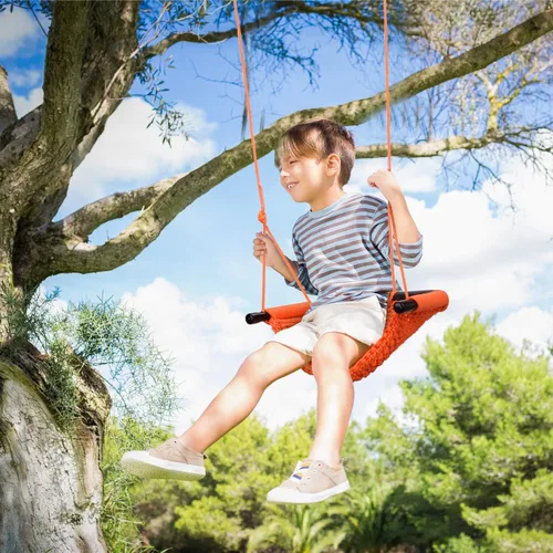 Miniatura 8 de JKsmart Asiento de columpio para niños con cuerda resistente, juego de columpio seguro para niños, perfecto para interior, exterior, patio de Naranja