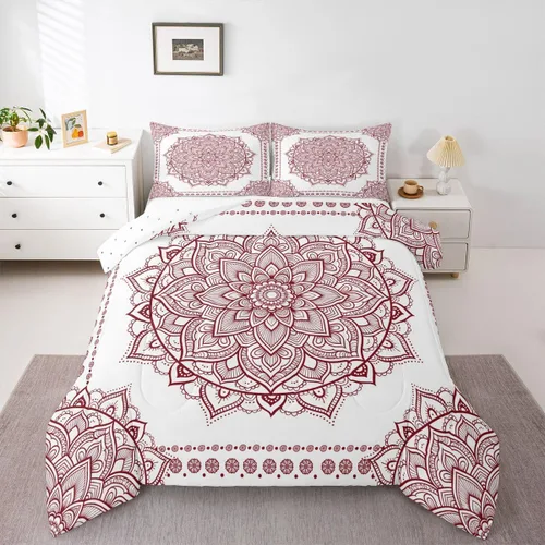 Miniatura 14 de Erosebridal Chic - Juego de edredón de flores tamaño Queen, juego de ropa de cama estética con mandala, juego de edredón gris turquesa, juego