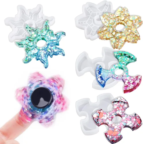 Miniatura 8 de NiArt Juego de Spinner de Dedo Manual DIY Kit de Molde de Resina de Epoxy de Silicona 9 Moldes con 10 Rodamientos, Juego de Juguete de Mano