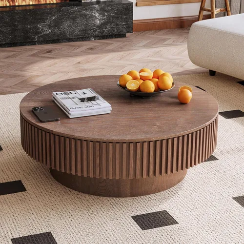 Miniatura 13 de Mesa de centro redonda acanalada de 31.49 pulgadas para sala de estar, mesa de café moderna de mediados de siglo con pedestal resistente, mesa