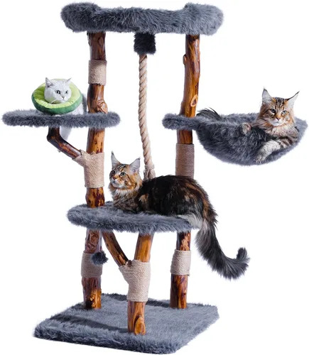 Miniatura 9 de Torre Estética para Gatos para Gatos Grandes, Árbol Grande para Gatos Maine Coon de Interior con Piel de Zorro Sintética, Poste Rascador de Sisal