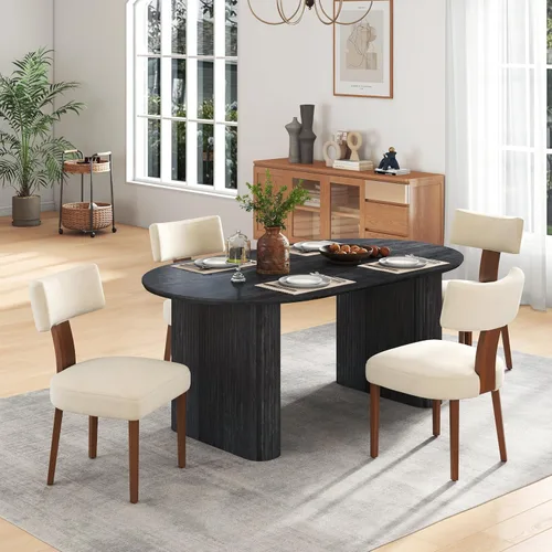 Juego de mesa de comedor ovalada extensible de 59 a 90 pulgadas con 4 sillas de comedor con respaldo en T para 4 personas, moderna mesa de comedor