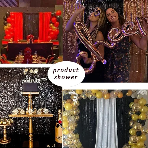 Miniatura 3 de Cortinas de fondo de lentejuelas negras con purpurina de 2 x 8 pies, 4 paneles para decoración de bodas, fiestas de cumpleaños, despedidas de Negro