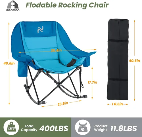 Miniatura 2 de ABORON Silla de columpio de campamento de gran tamaño para adultos, silla plegable totalmente acolchada para exteriores con bolsa para bebidas