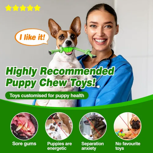Miniatura 2 de Juguetes para cachorros, paquete de 5 unidades para cachorros de alta energía, juguetes de dentición para cachorros, de goma y cuerda, juguetes