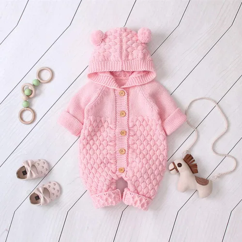 Miniatura 4 de Suéter de punto unisex con capucha y orejas de oso en 3D, de manga larga, ropa de dormir para el invierno