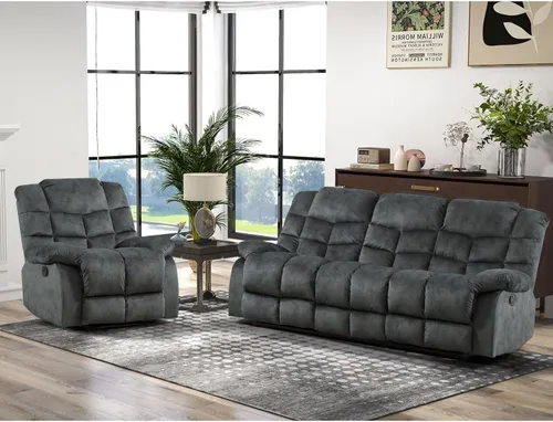 Miniatura 15 de CANMOV Silla reclinable manual, sofá reclinable individual con respaldo y reposabrazos sobrerelleno para sala de estar, muebles de dormitorio