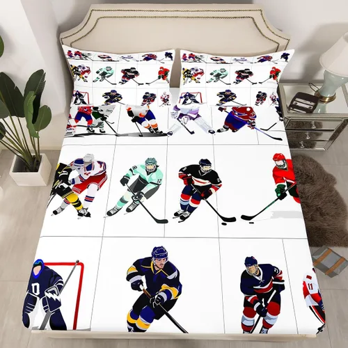 Miniatura 8 de Sábana bajera ajustable de bolsillo profundo para niñas y niños, juego de ropa de cama de hockey de disco decorativo para habitación, juego