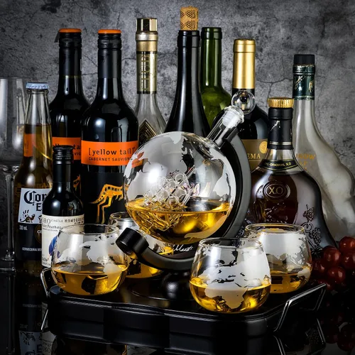 Miniatura 6 de Juego de globos de decantador de whisky, regalos para hombres, marido, novio, papá, con 4 vasos de whisky grabados, 4 cubitos de hielo, pinza