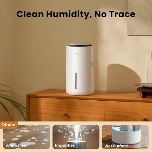 Miniatura 2 de Provirtec Humidificador evaporativo MistFree para dormitorio, 3 L, sin polvo blanco para personas sensibles, control automático de humedad, funciona