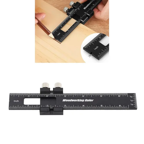 Miniatura 2 de Regla de carpintería, regla de tope deslizante de aleación de aluminio para medición de taller (6 pulgadas)