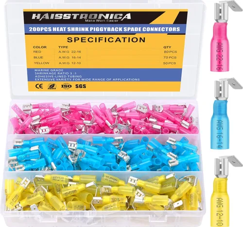 Miniatura 14 de Haisstronica 260 conectores de pala termorretráctiles, terminales de pala hembra y macho de desconexión rápida para embarcaciones, electrónica