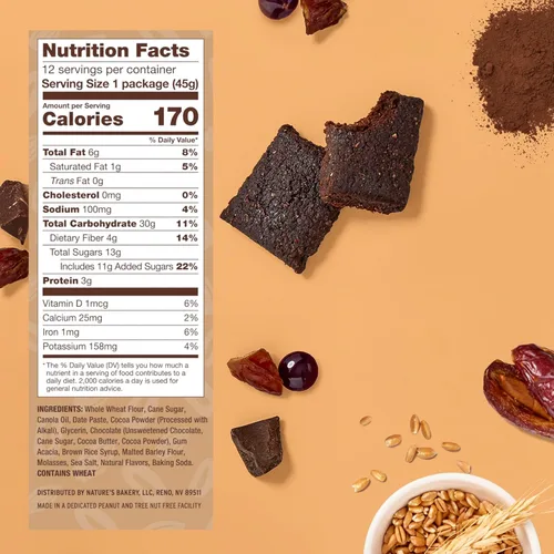 Miniatura 2 de Nature’s Bakery Barras de Brownie de Doble Chocolate, Granos Enteros, Dátiles y Cacao, a Base de Plantas, Sin Lácteos, Barra de Snack, 1 caja con 12