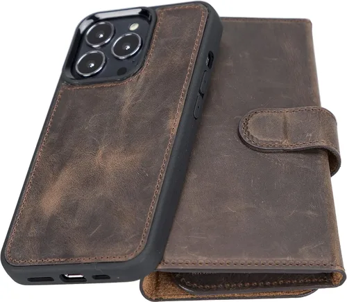 Miniatura 5 de Bayelon Funda compatible con iPhone 13 Pro, billetera de cuero triple de grano completo [2 en 1], funda magnética desmontable con ranuras