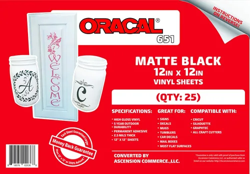 Miniatura 2 de (25) hojas de 12 x 12 pulgadas, vinilo adhesivo negro mate para Cricut, Silhouette, Cameo, cortadores de manualidades, impresoras y calcomanías