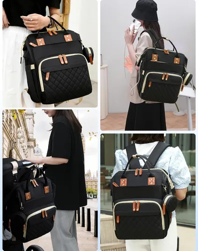 Miniatura 7 de Bolsa de pañales con estación de cambio, mochila impermeable 3 en 1 para pañales de bebé con almohadilla de cambio plegable, mochila de viaje grande