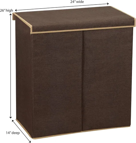Miniatura 5 de Household Essentials Cesta doble para ropa sucia con tapa, dos compartimentos para una fácil clasificación con forro extraíble, plegable, lino marrón