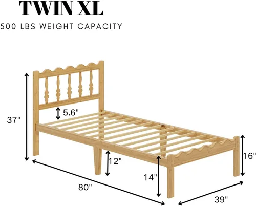 Miniatura 2 de ZIYOO Base de cama individual XL de 14 pulgadas con cabecero y estribo ondulados, no necesita somier, plataforma de fácil montaje con listones