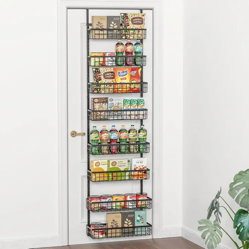 Miniatura 2 de Organizador de despensa sobre la puerta, cestas de metal ajustables de 8 niveles, estante de especias colgante, negro