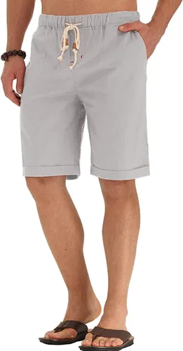 Miniatura 5 de Sailwind Pantalones cortos de lino para hombre, estilo casual, con cordón, para playa