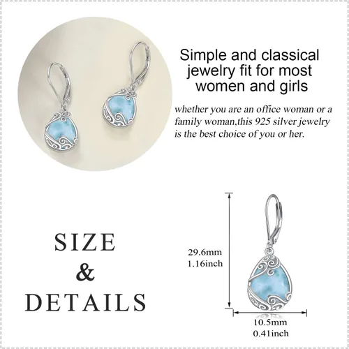Miniatura 227 de Aretes colgantes con forma de lágrima de filigrana de piedra lunar de plata de ley 925 con cierre de palanca para mujer, regalos de joyería