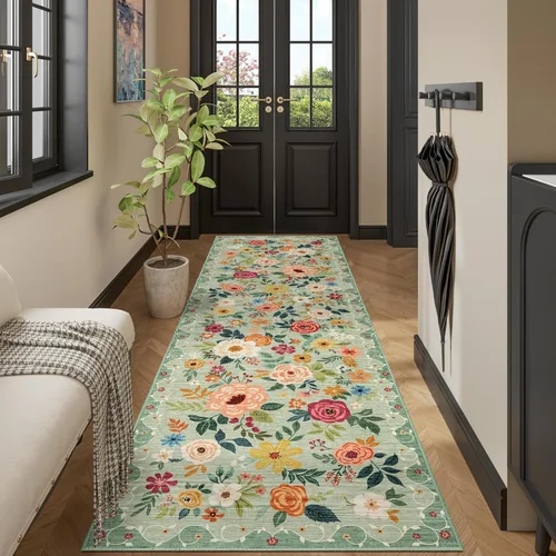 Miniatura 262 de DUKINO Alfombra de área de 6 x 9 pies, alfombra floral para sala de estar, ligera, antideslizante, lavable, alfombra de interior de pelo bajo