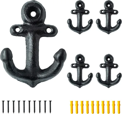 5 ganchos de anclaje de hierro fundido de 3 pulgadas, ganchos decorativos de pared, ganchos vintage para abrigos, color negro antiguo