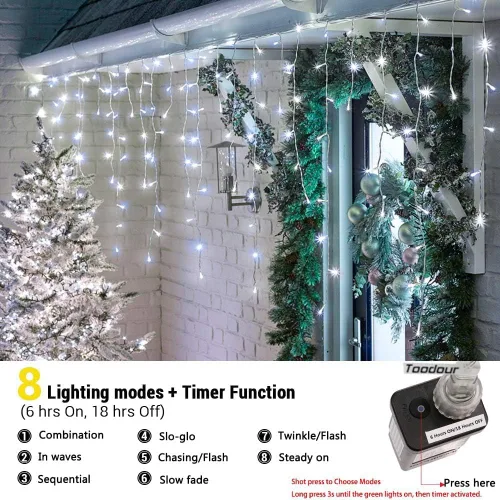 Miniatura 4 de Toodour Luces de Carámbanos de Navidad para Exteriores, 360 LED 29.5 pies 8 Modos Luces de Hada de Carámbanos en Cadena con 60 Gotas, Luces LED