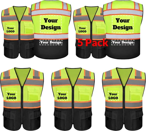 Miniatura 8 de Chaleco de seguridad personalizable con logotipo con 5 bolsillos y cremallera reflectante de alta visibilidad clase 2 ropa de trabajo al aire libre