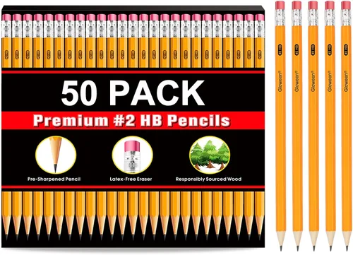 Miniatura 8 de Lápices HB #2 con caja de madera, paquete de 50 lápices preafilados para escribir/dibujar/bocetar, paquete a granel para suministros de oficina