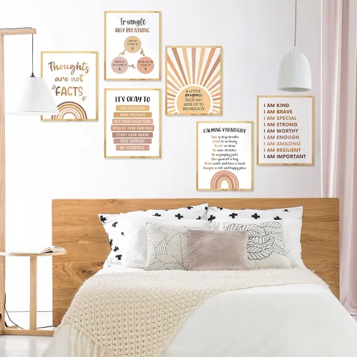 Miniatura 7 de AnyDesign 9 pósteres de salud mental de 11 x 14 pulgadas, póster bohemio de psicología motivacional, terapia de ansiedad, lienzo sin marco, arte