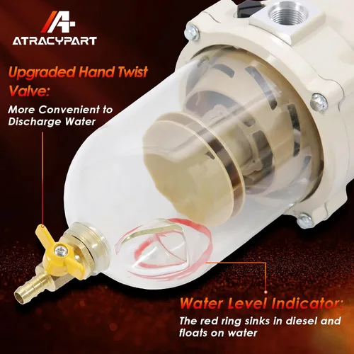 Miniatura 3 de Filtro de combustible marino diésel mejorado Turbina separador de agua SERIE 900 900FH 90GPH ｜ Con válvula de giro manual ｜ Compatible con camiones