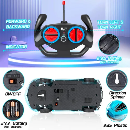 Miniatura 6 de Paquete de 2 Vehículos de Juguete de Control Remoto Rosa Azul para Niños y Niñas, Vehículo de Juguete Rc con Faro y Controlador, Coche de Carreras