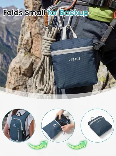 Miniatura 7 de Mochila de senderismo pequeña plegable con 3 bolsillos para correa, mochila ligera 300D a prueba de derrames para hombres y mujeres, mochila de gris