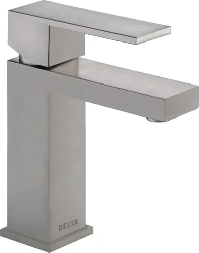 DELTA - Grifo de baño moderno de níquel cepillado de un solo agujero, llave de lavabo de baño para mueble, accesorio de desagüe desplegable de