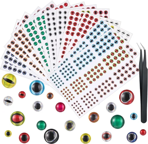 Miniatura 8 de Skylety Señuelo de pesca, ojos artificiales, 3D, calcomanías surtidas con 1 pinza para cebos de pesca, accesorio de bricolaje, 0.157 pulgadas, 0.257