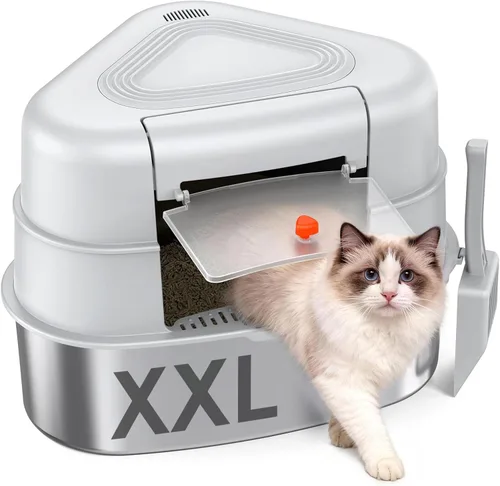 Chumajor Caja de arena XXL de acero inoxidable para gatos con tapa, resistente, sin olor y ahorro de espacio, diseño oculto para gatos grandes,