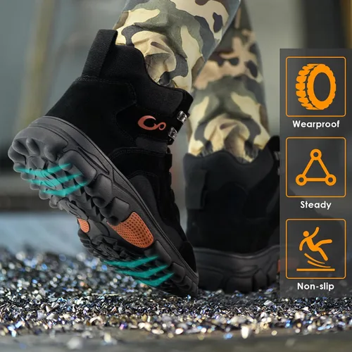 Miniatura 6 de Ablanczoom Botas de trabajo para hombre con puntera de acero, calzado de construcción, antideslizante, cómodo, transpirable, duradero, botas de Negro