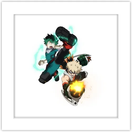 Trends International Gallery Pops My Hero Academia - Póster de pared Izuku Midoriya y Katsuki Bakugo, 12.00 x 12.00 pulgadas, versión de marco blanco