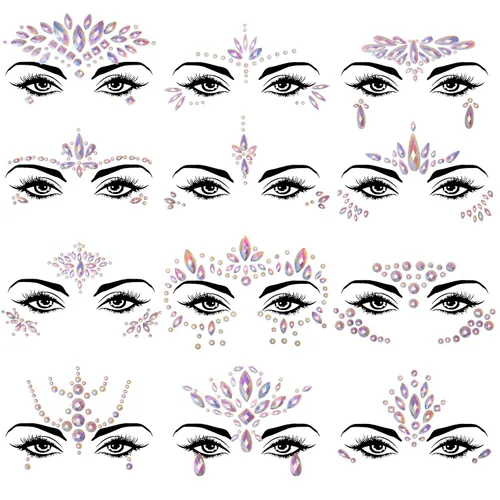 Miniatura 8 de SIQUK 12 juegos de joyas de cara de sirena, diamantes de imitación, tatuajes temporales, lágrimas de cristal, piedras preciosas para carrera