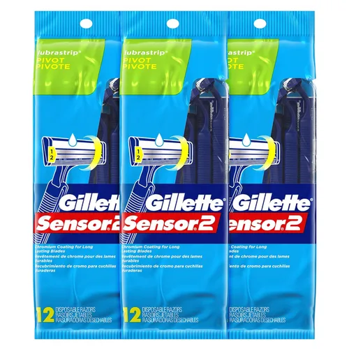 Gillette Sensor2 - Cabeza giratoria + maquinillas de afeitar desechables Lubrastrip para hombre, 12 unidades (paquete de 3, total 36 maquinillas de
